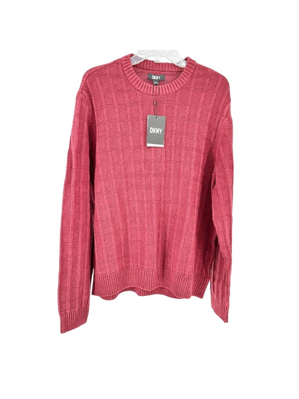DKNY Sweater Mens XL Burgundy Textured LS Crewneck Recycled Cotton Blend NWT